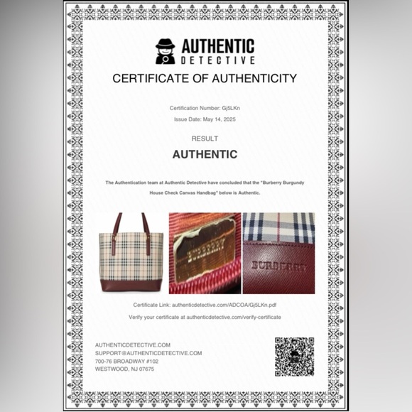 BURBERRY Burgundy House Check Canvas Handbag w/COA, EUC - Picture 7 of 7